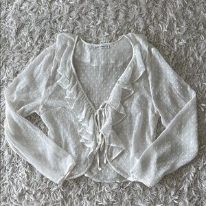 Abercrombie & Fitch White Sheer Blouse with Tie Front